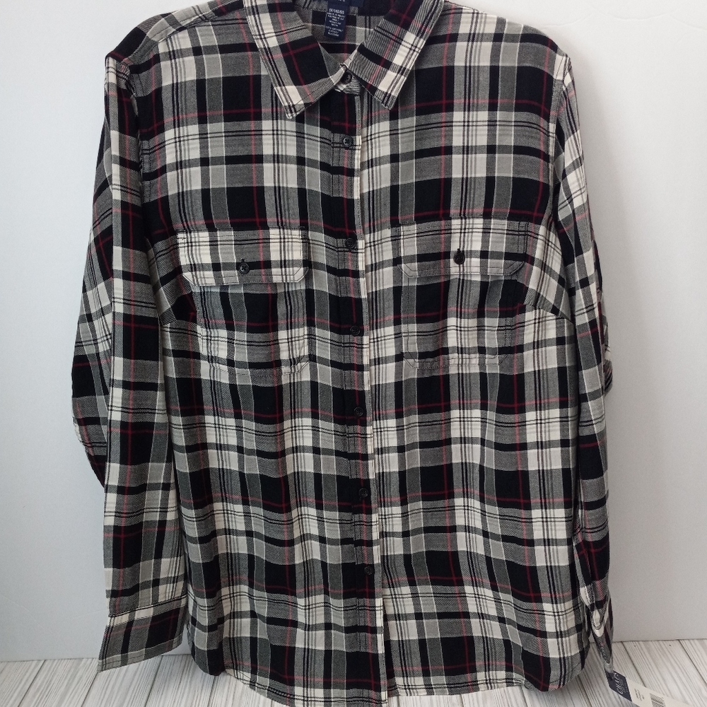 Chaps Plaid Button Front Collar Shirt